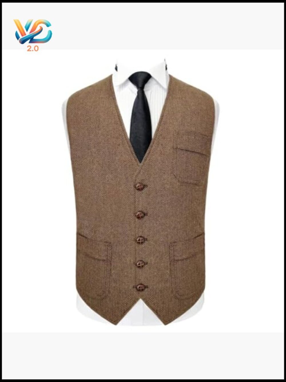 Men's Slim Fit Wool Tweed Vest for Wedding Business Formal Casual - Picture 3 of 6